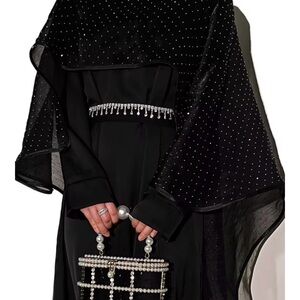 Elegant Black Maxi Dress with Pearl Accents